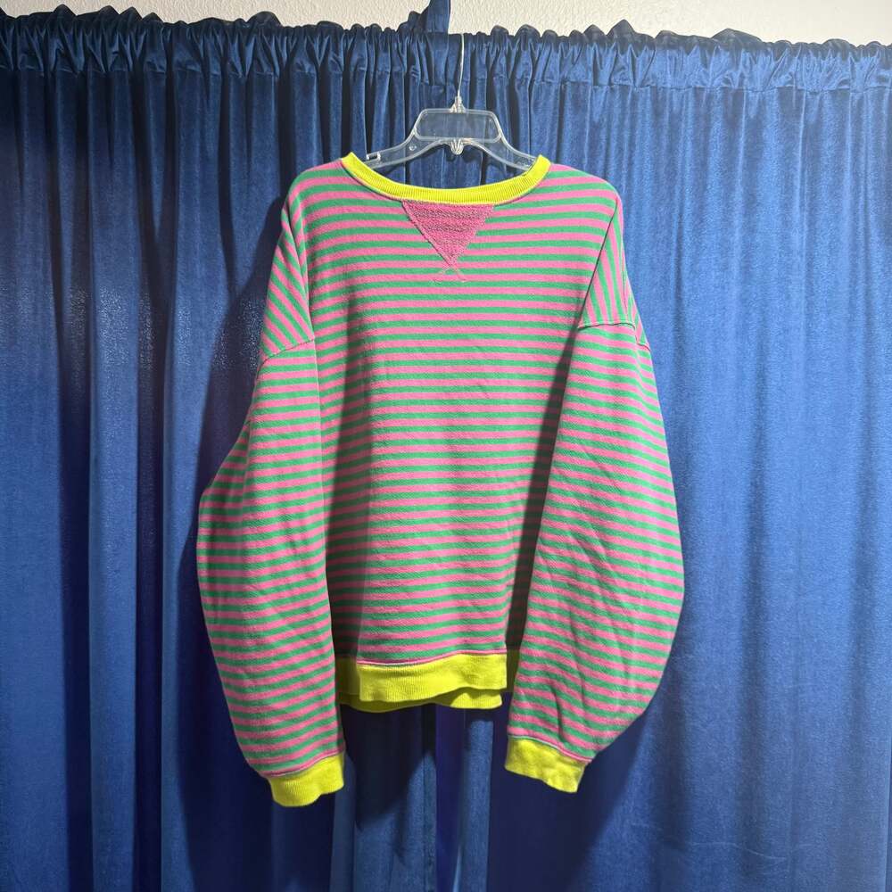 We The Free Free People Classic Striped Oversized Crewneck Pink Green Combo